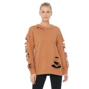 ALO Fade Long Sleeve Pullover Terry Sweatshirt In Henna NWT Womens Size Small